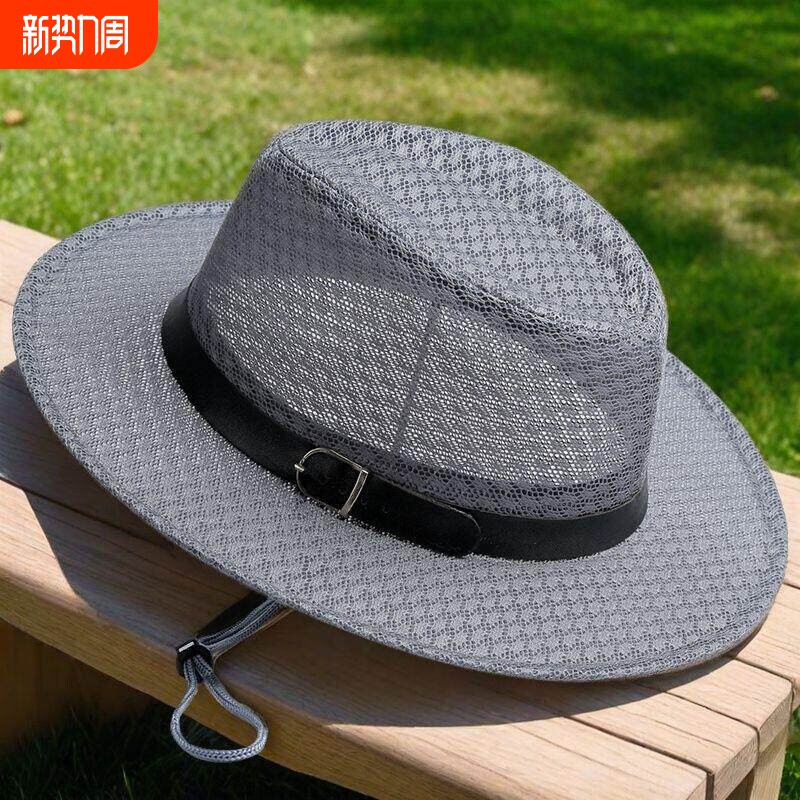 男士夏季帽子礼帽旅游防晒透气大沿帽春夏天草帽防风遮阳帽海边
