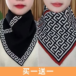 秋冬三角圍巾圍脖護(hù)頸假領(lǐng)套頭脖套套頭保暖男女通用三角巾千格鳥