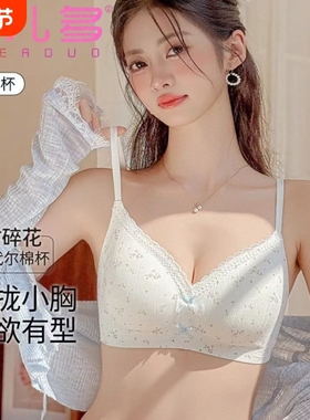 「YED鱼儿多日系蕾丝无痕小胸聚拢无钢圈防下垂收副乳内衣女」