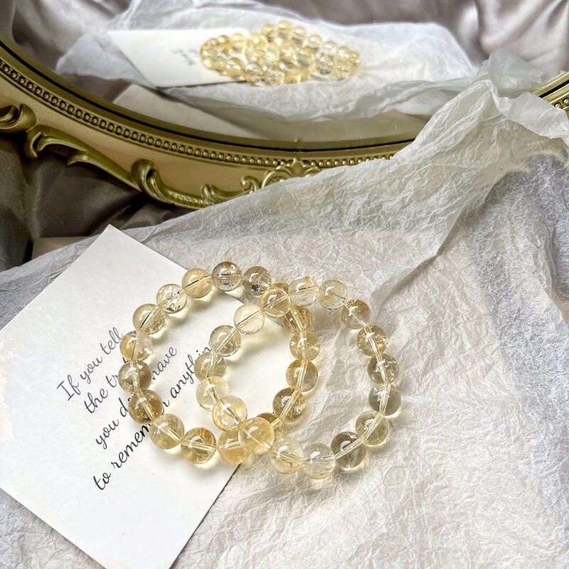 爆款精致百搭黄水晶手链男女配饰单圈招财柠檬黄阿塞手串学生饰品