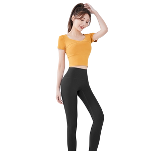 瑜伽服女带胸垫跑步健身短袖上衣运动专业紧身夏季薄新款套装速干