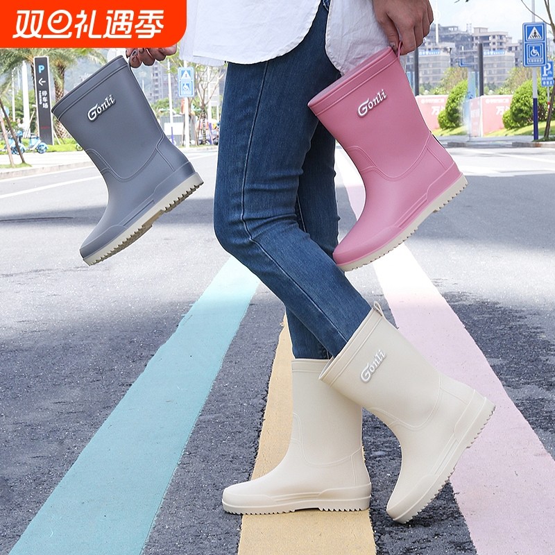 喆星日系韩版女士雨鞋时尚中筒户外成人雨靴加绒保暖水靴防滑水鞋