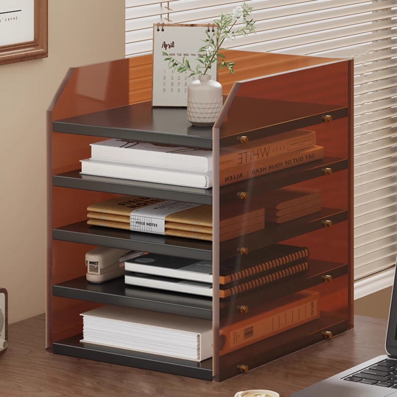 文件架桌面亚克力收纳架办公桌上多层置物架简易立式文件柜书办公用品a4收纳筐资料书立架工位分层架三层