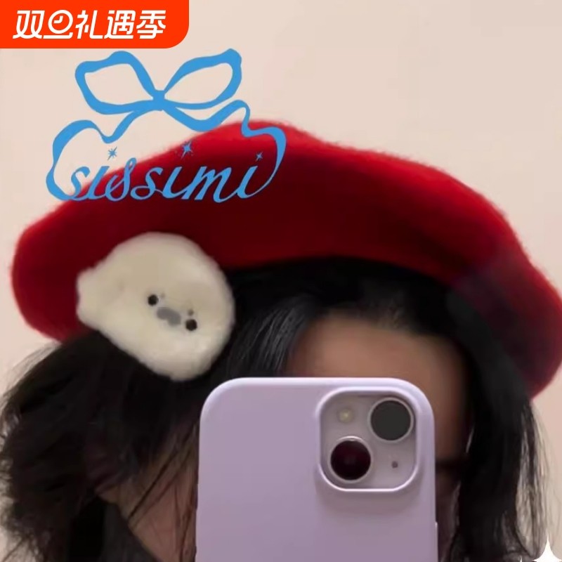 小海豹发夹秋冬毛绒碎发夹可爱发箍侧边刘海发夹卡通甜美发饰