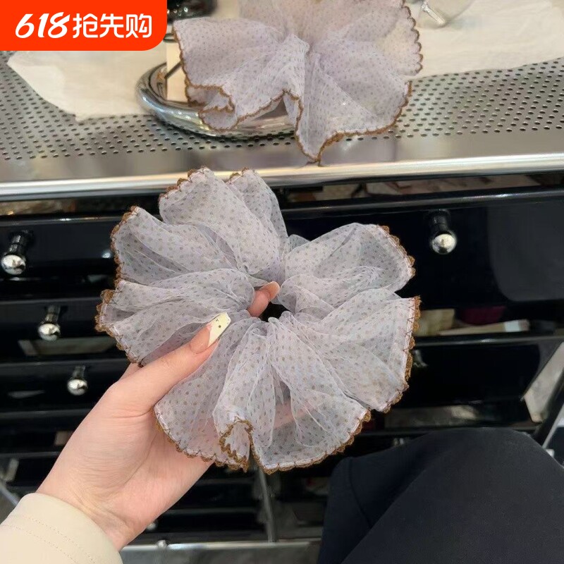 超温柔淡紫色波点花边泡泡纱发圈气质百搭韩系扎马尾丸子头发圈