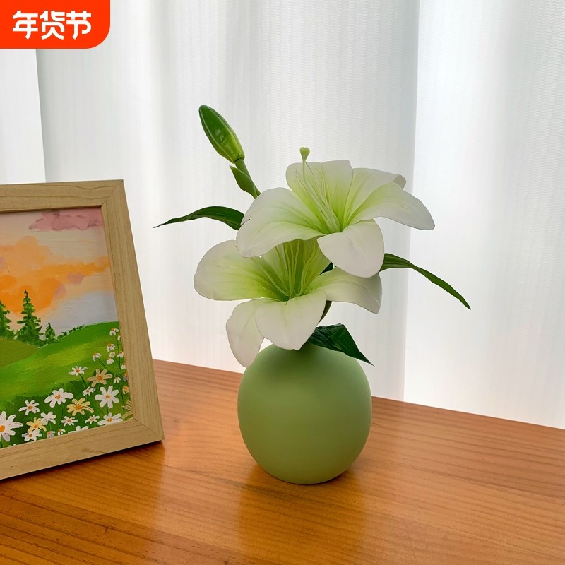 仿真花假花客厅桌面花艺玄关摆件装饰品百合花摆放花卉塑料手感