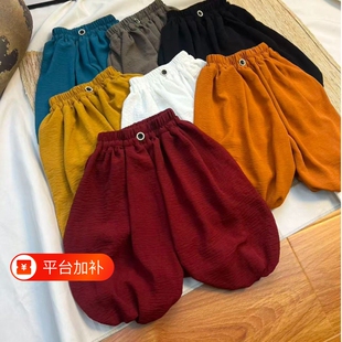 儿童夏季冰丝防蚊裤男女童宽松透气灯笼裤棉麻感薄款宝宝凉凉裤
