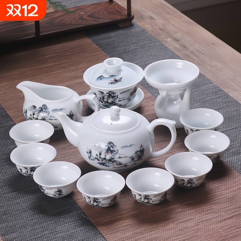 茶具套装青花陶瓷家用功夫盖碗