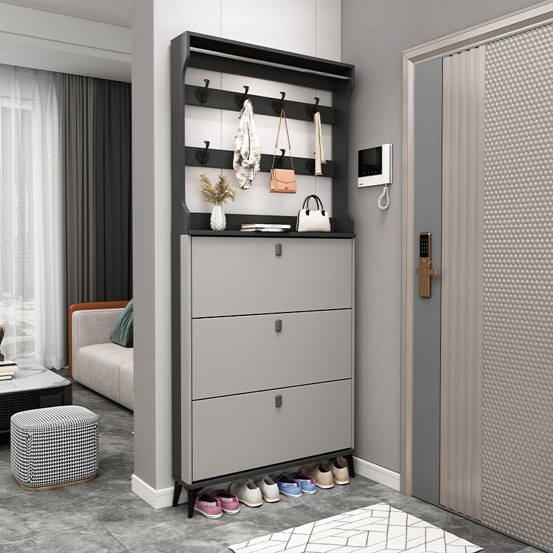 a意式超薄款鞋柜家用门口门外大容量翻斗式玄关柜边柜简约带衣架