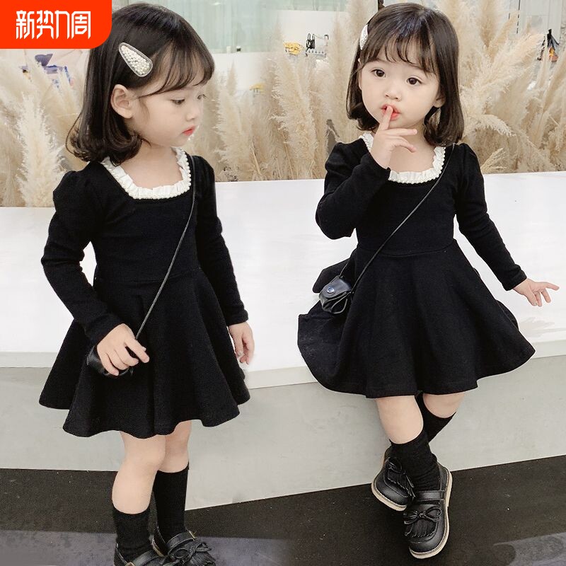 女童连衣裙春秋季2026新款洋气 长袖公主儿童宝宝裙子小黑裙AA