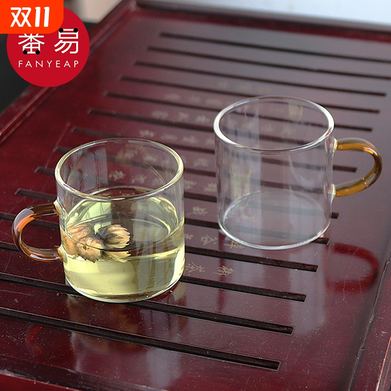 杯子/玻璃/茶/小AF1sn0-耐热透明功夫茶杯带把家用加厚品茗杯