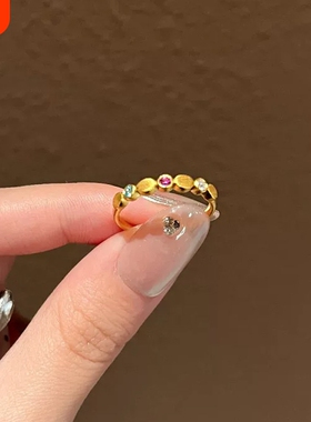 彩虹糖果戒指女小众多巴胺