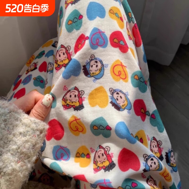 2025绵绸原田治睡裤女款冰丝家居裤女长裤遛弯格子条纹米奇印花