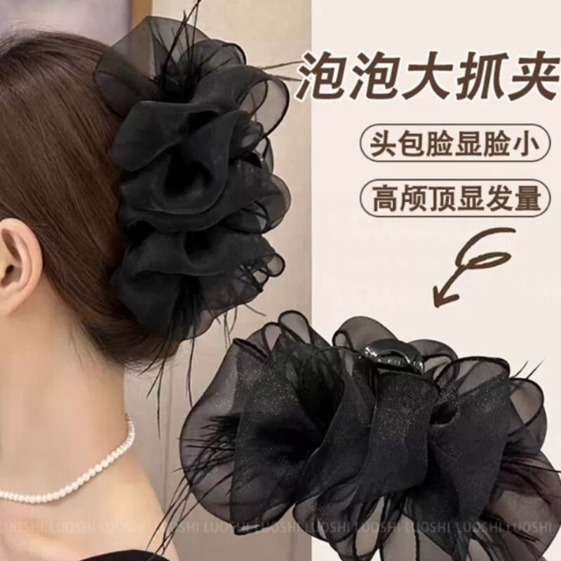 蕾丝泡泡纱发卡鲨鱼夹抓夹超大号发夹架子女后脑勺盘发夹2026新款