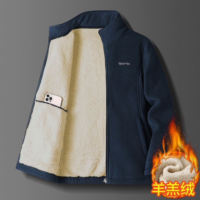 羊羔绒外套捉绒衣秋冬季开衫卫衣加绒加厚保暖摇粒绒夹克男士外套