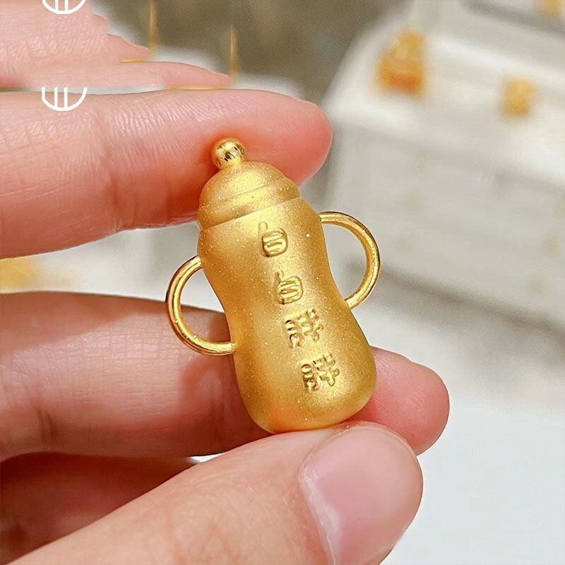 白白胖胖奶瓶金色吊坠编绳项链复古轻奢摆件婴儿宝宝满月周岁礼