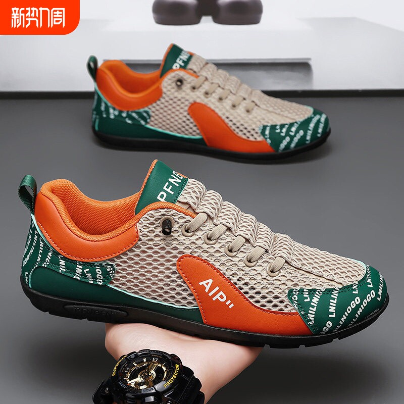 热风新一脚蹬男鞋春季透气网面运动板鞋男士豆豆鞋软底防滑休休闲