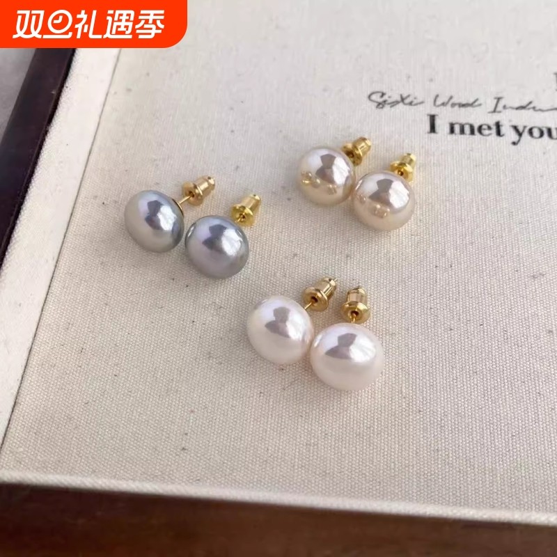 施家馒头珍珠耳钉2025年新款爆款轻奢高级感耳环女气质养耳洞耳饰