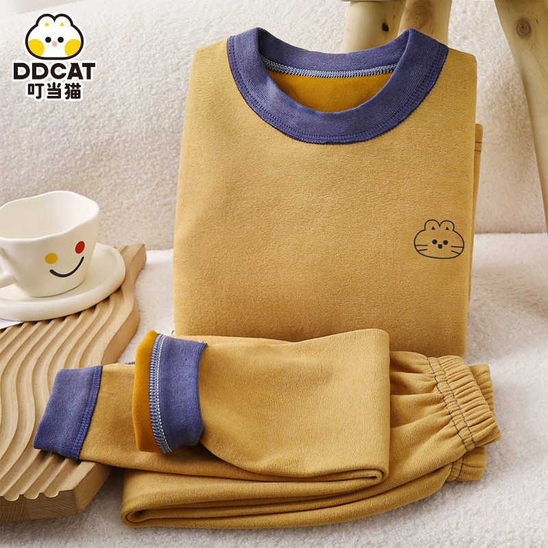 叮当猫男童秋衣秋裤儿童加绒保暖内衣套装加厚冬季大童男孩青少年