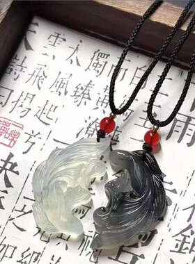 新中式鱼化龙渐树脂平安古风双鱼佩闺蜜水墨项链男女情侣款学生