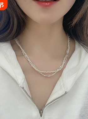 严选爆款 项链货源碎银子珍珠双层项链时尚网红新款百搭锁骨批发
