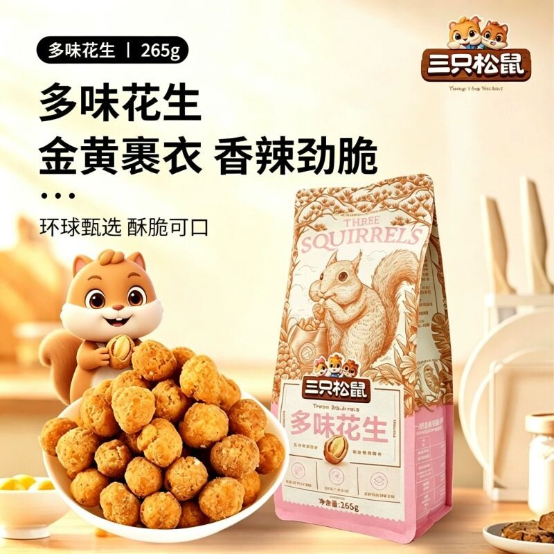 三只松鼠多味花生265g大头装休闲零食解馋小吃炒货坚果特产零食