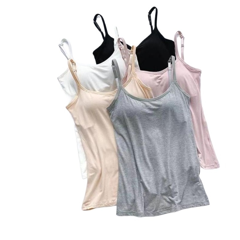 莫代尔吊带带胸垫背心女一体式打底文胸运动内衣免穿款式带杯轻薄