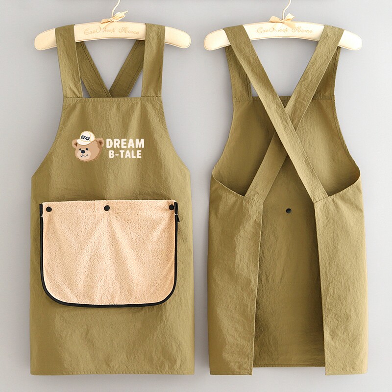 时尚卡通可擦手围裙厨房做饭家用防油污围腰餐饮专用工作服女交叉