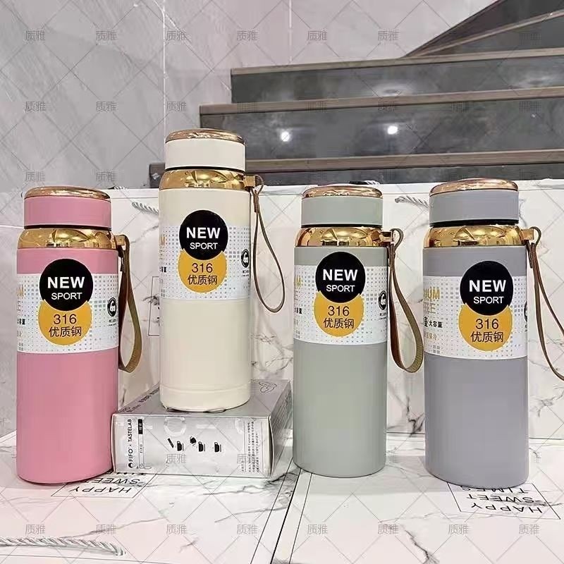 保温杯新款316不锈钢简约大容量户外便携带茶漏运动水壶旅行双盖