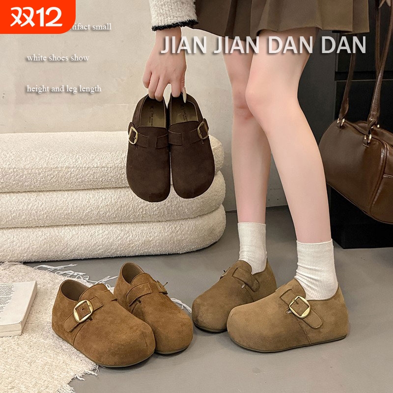 内增高5cm勃肯鞋女2025秋冬新款爆款一脚蹬单鞋加绒磨砂毛绒平底