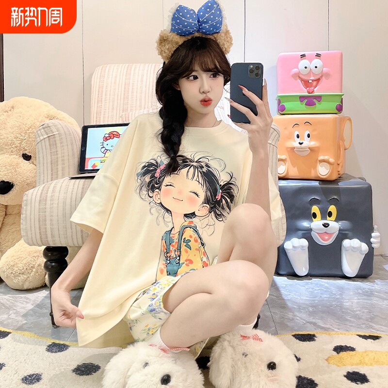 夏季睡衣女款短袖棉绸家居服2026新款卡通甜美少女夏天薄款可外穿