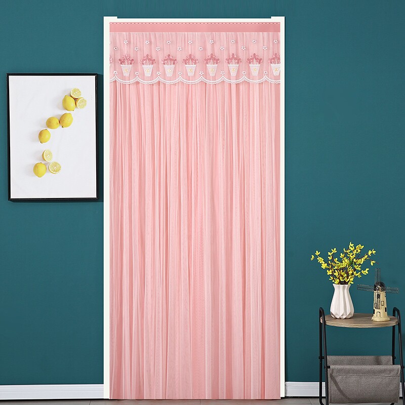 新款双开蕾丝纱门帘透气双层防隐私家用免打孔隔断帘卧室防蚊虫