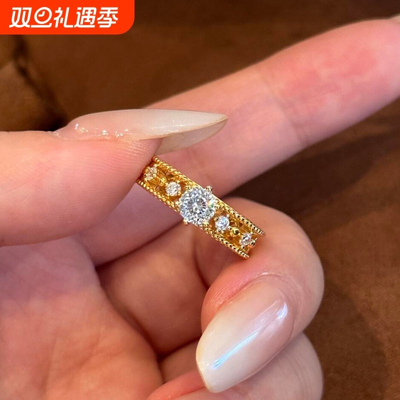 中古风镶钻镂空璀璨光芒开口戒指女复古宫廷风小众时尚百搭食指戒