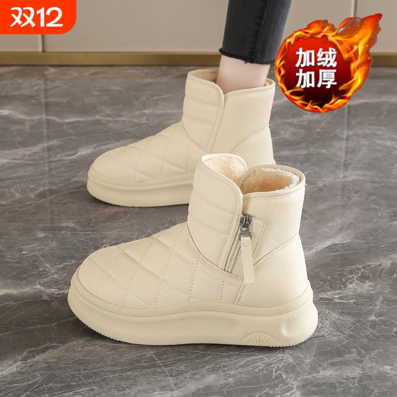 加绒雪地靴冬季女2025新款加厚保暖棉鞋厚底增高短靴回力二棉女鞋