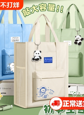 补习袋手提袋拎书袋女孩用补习班补课包儿童书袋女小学生大容量牛津布收纳袋学习书包美术袋防水初中多层紫色