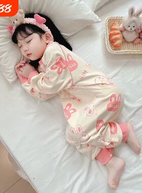 男女童连体睡衣秋冬季长袖宝宝防踢防着睡袋小女孩可爱卡通家居服
