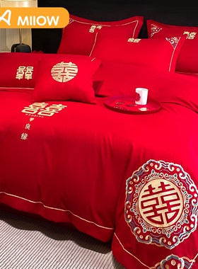 猫人中式结婚四件套婚房喜被大红色婚庆床单被套罩高级感新婚床品