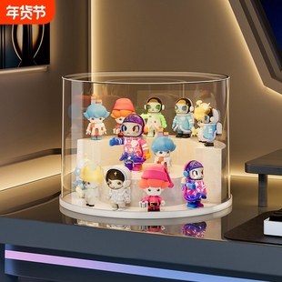 旋转手办展示柜桌面透明亚克力手办盲盒展示架大号防尘积木摆件柜