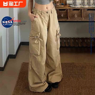 女阔腿宽松直筒束脚伞兵休闲长裤 裤 NASA联名复古褶皱设计感工装