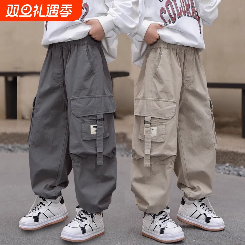 痞帅气男童裤子2025新款儿童工装裤春秋款中大童宽松休闲运动长裤