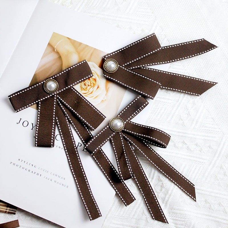 白衬衫领结女系带飘带学院风韩国可爱文艺上衣咖色蝴蝶结配饰韩式