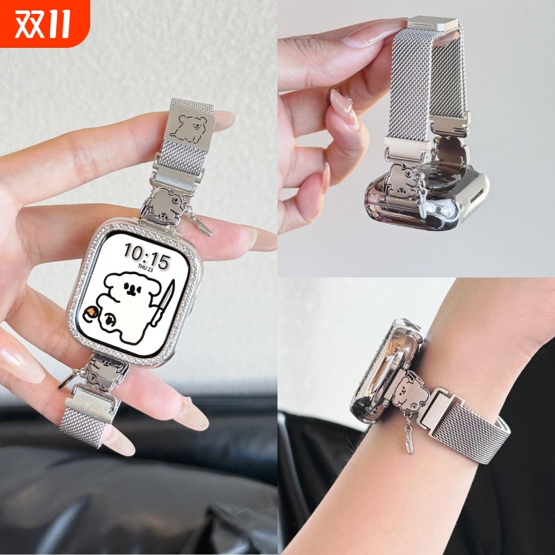 带刀小狗适用小米手环9pro表带米兰10线条小狗8pro磁吸稳固简约百搭细款腕带金属配饰红米watch4/5八九十代