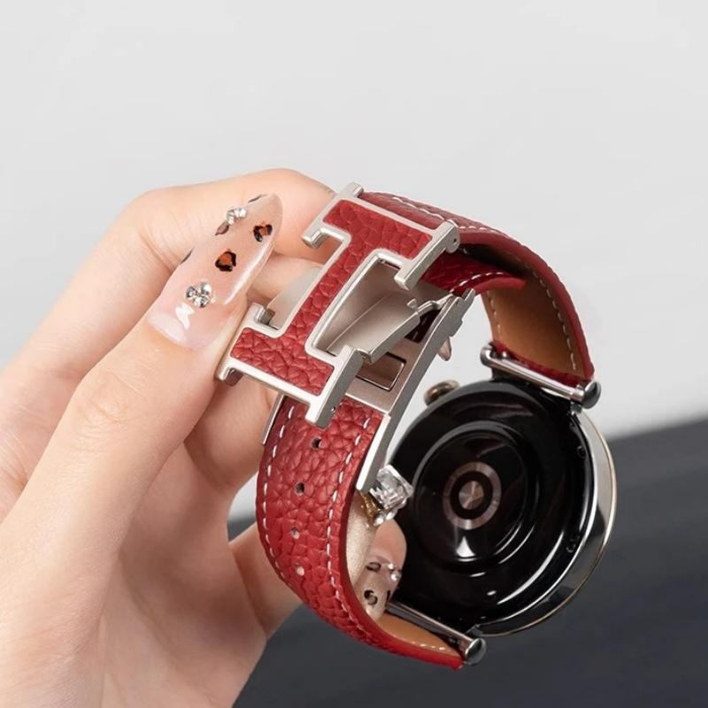 适用华为GT6真皮表带GT5/4/3/2/1柔软荔枝纹H型磁吸扣5/6pro手表皮表带watch4watch5GT5proGT6女高级感表带