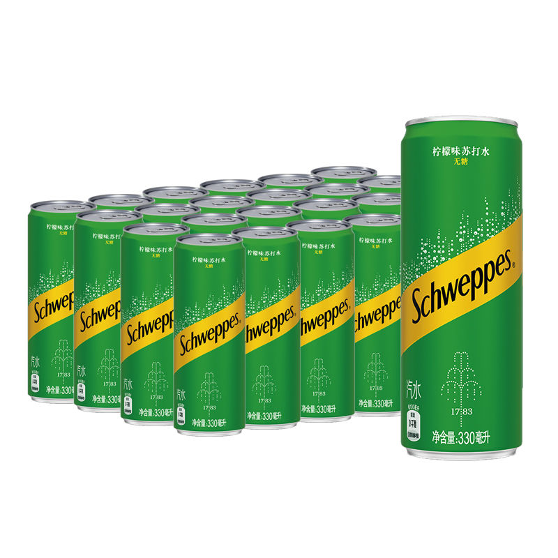 怡泉330ML*24罐苏打水0脂0糖柠檬味饮料气泡水可口可乐整箱批发