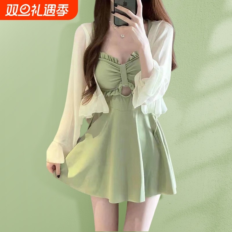 游泳衣女连体保守防晒罩衫显瘦遮肉性感高级感纯欲泡温泉泳装S027