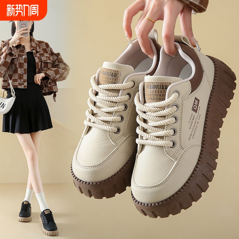 欧伦啄木鸟女鞋春季2026新款运动休闲轻便厚底松糕板鞋女款不累脚