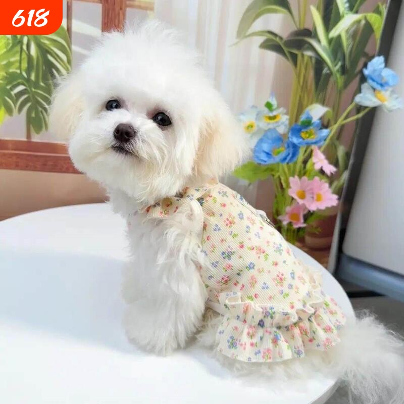 春夏碎花吊带裙宠物服饰公主风狗狗猫咪衣服比熊薄款透气比熊博美