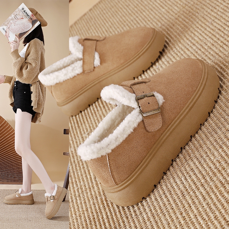2025厚底包头拖鞋女外穿秋冬加绒百搭棉鞋女潮初中生棕色毛绒鞋子