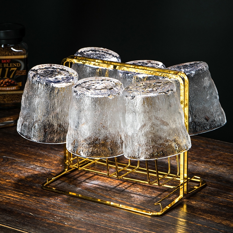 玻璃杯泡茶杯咖啡杯磨砂啤酒杯洋酒杯树纹杯冰川纹杯子ins喝水杯