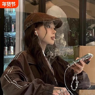 美式复古咖色牛仔前进帽女夏y2k亚比帽子美拉德鸭舌帽棕色贝雷帽
